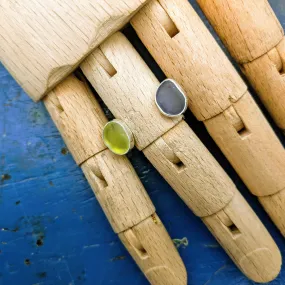 Floating Purple & Yellow Sea glass Shilling Ring