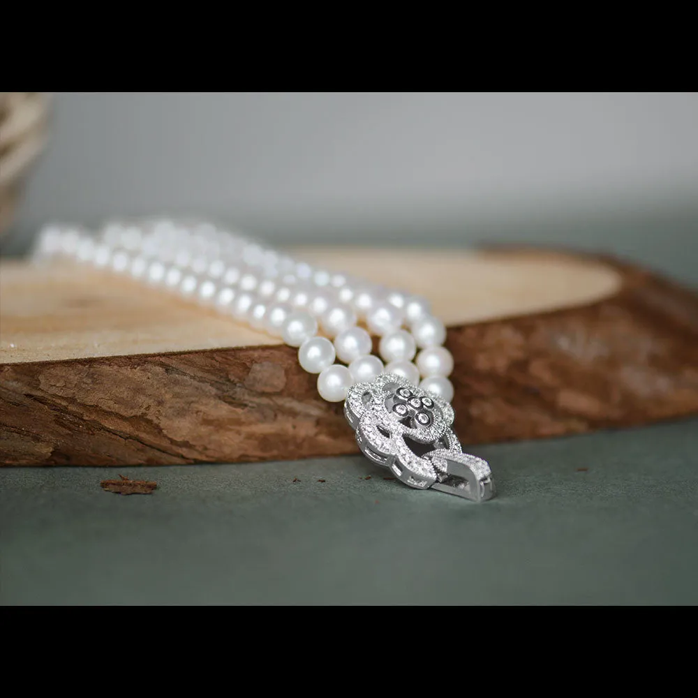 Four Rows Freshwater Pearls CZ Micro Pave Wedding Bracelet, Bridal, Bridesmaids
