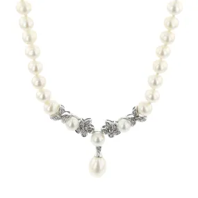 Freshwater Pearls with Diamonds Drop Necklace