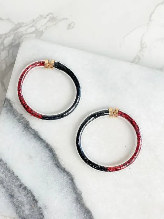 Game Day Jelly Tube Hoop Earrings - Red & Black