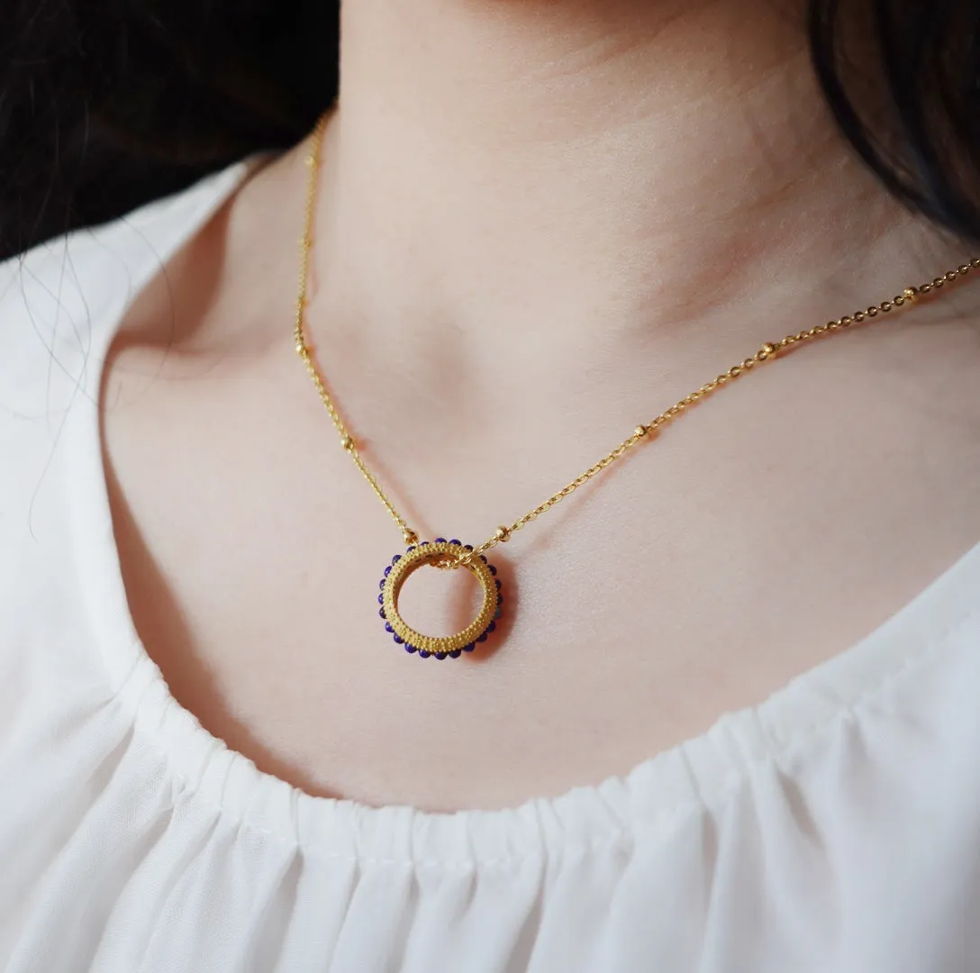 Gemstone Wheel Pendant Necklace