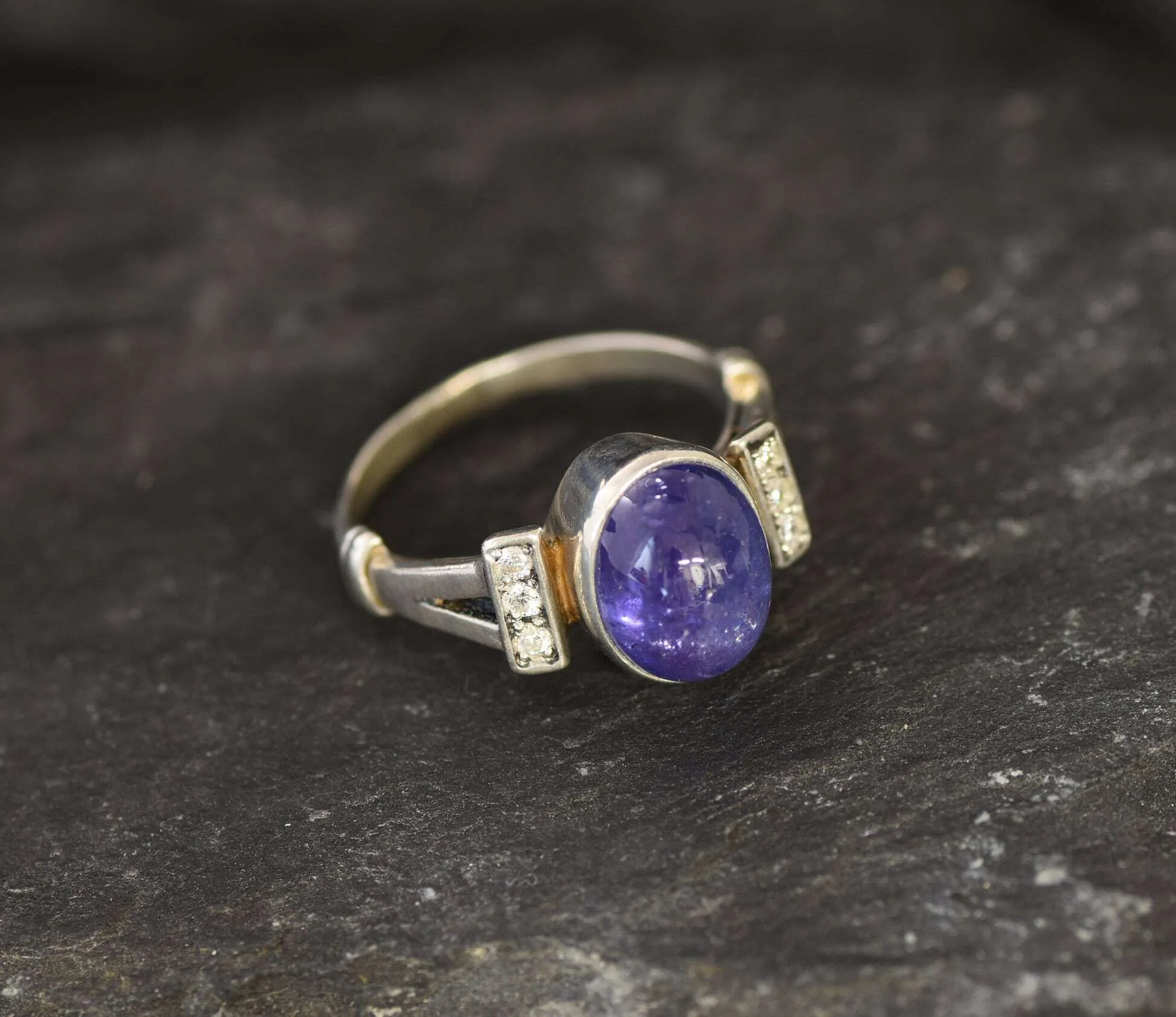 Genuine Tanzanite Ring - Blue Promise Ring - Vintage Oval Ring