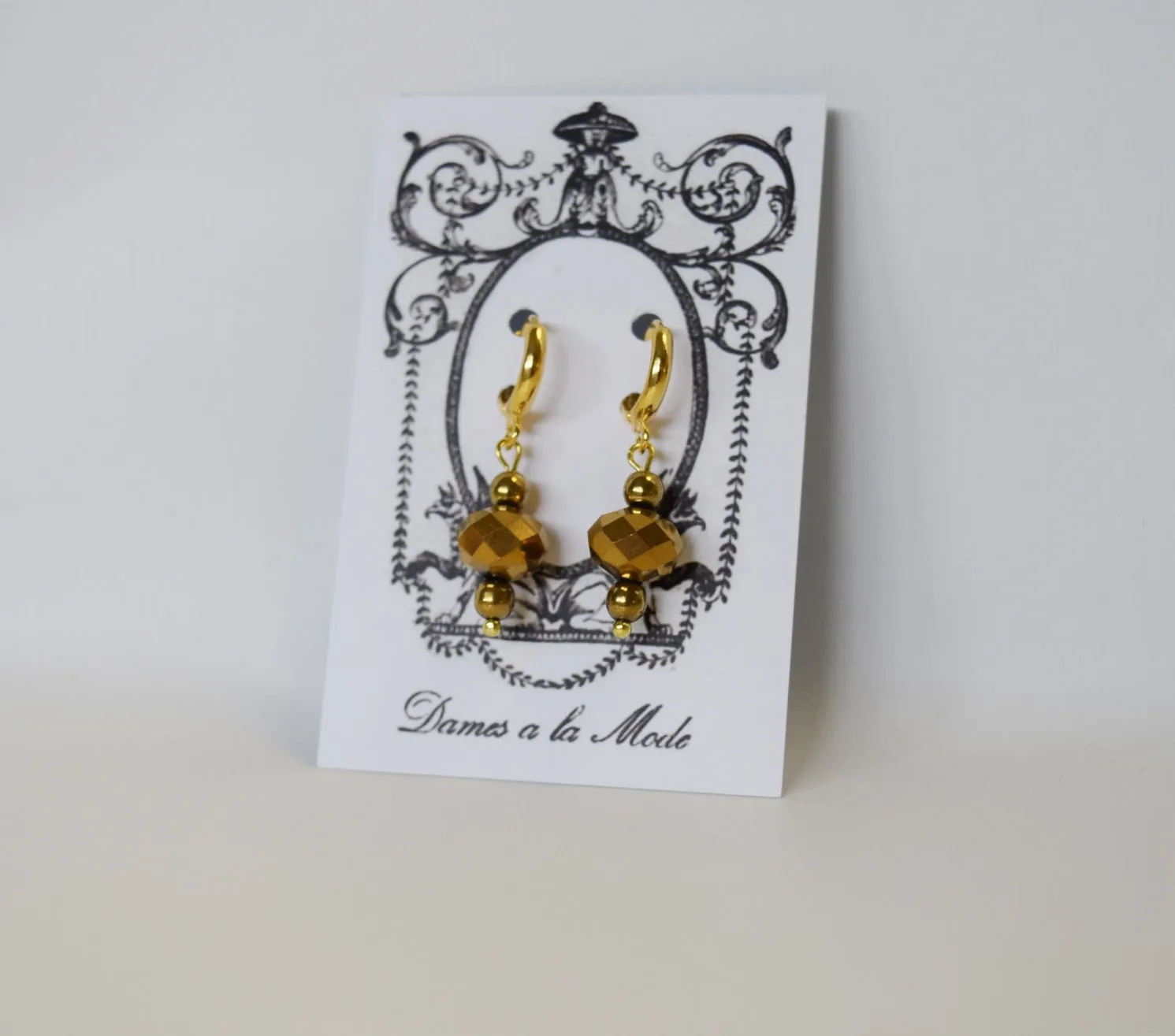 Gold Hematite Faceted Dangle Earrings