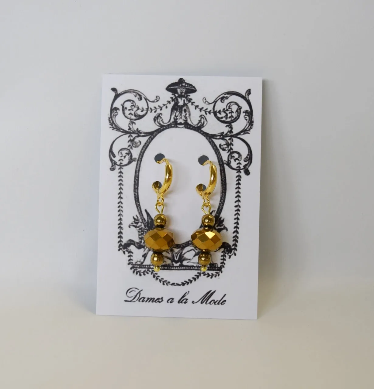 Gold Hematite Faceted Dangle Earrings