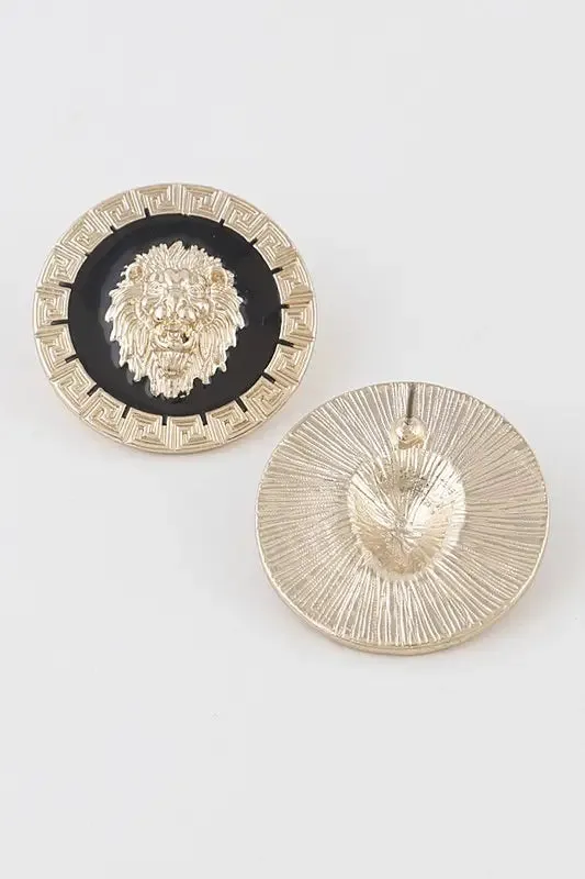 Gold Lion Antique Stud Earrings