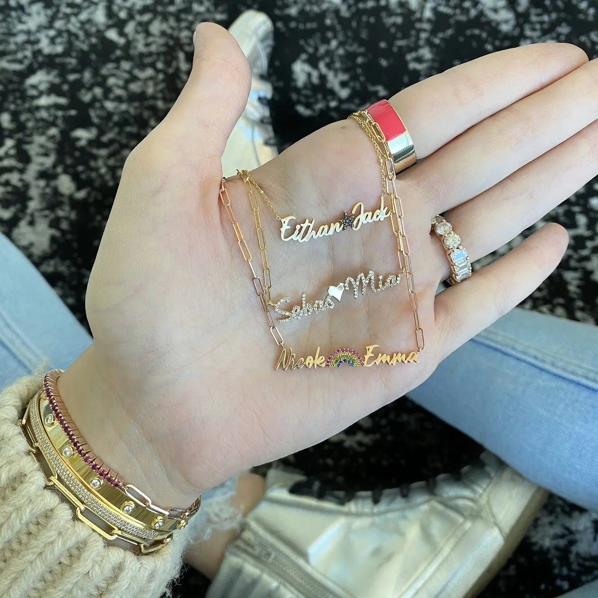 Gold Names and Gemstone Rainbow Necklace