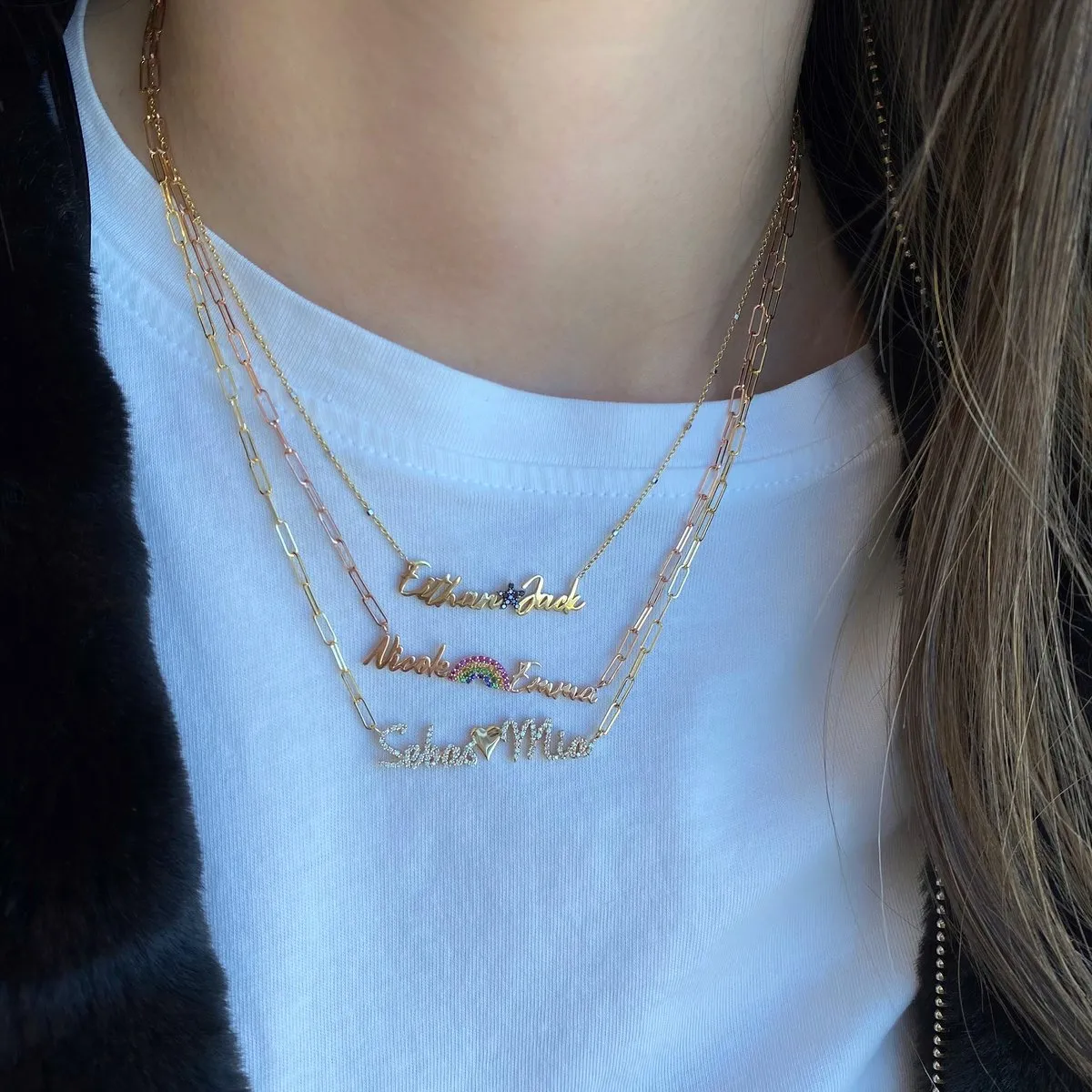 Gold Names and Gemstone Rainbow Necklace