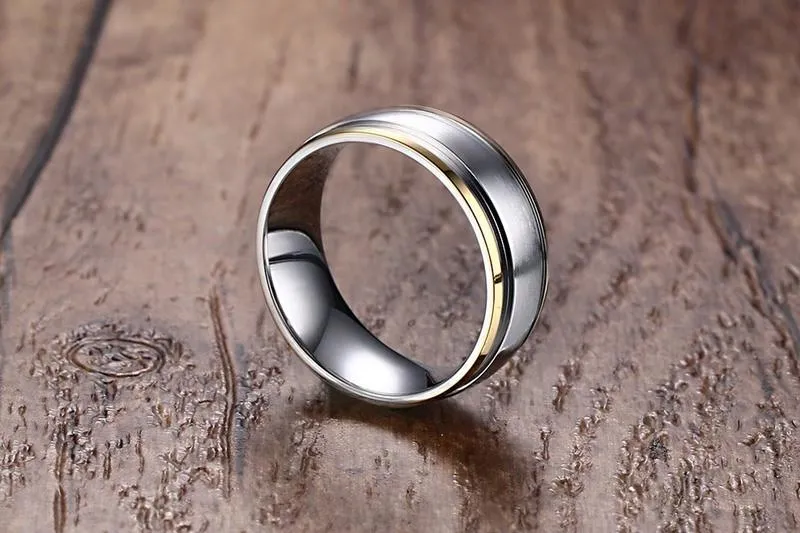 Gold Ridged Edge Steel Ring