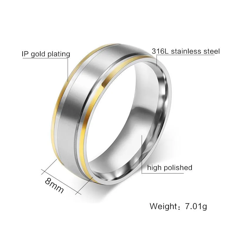 Gold Ridged Edge Steel Ring