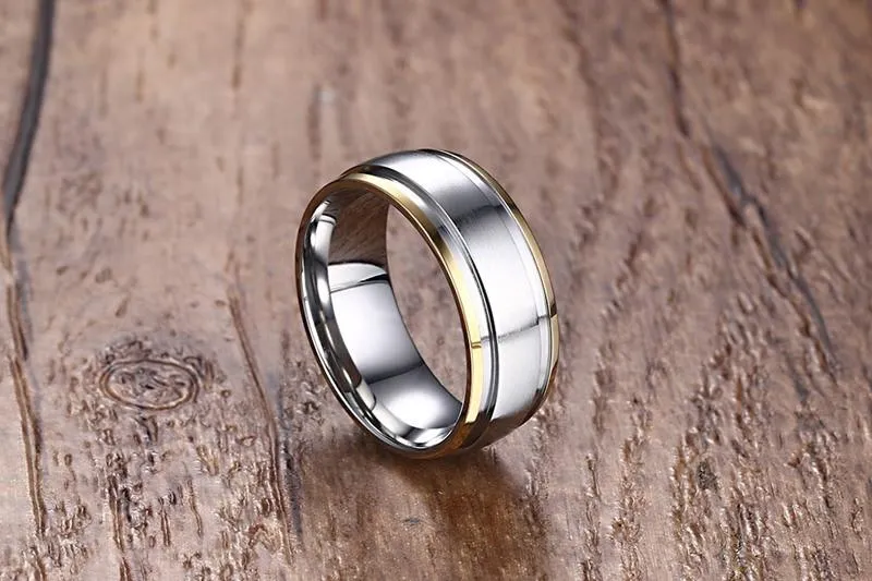 Gold Ridged Edge Steel Ring