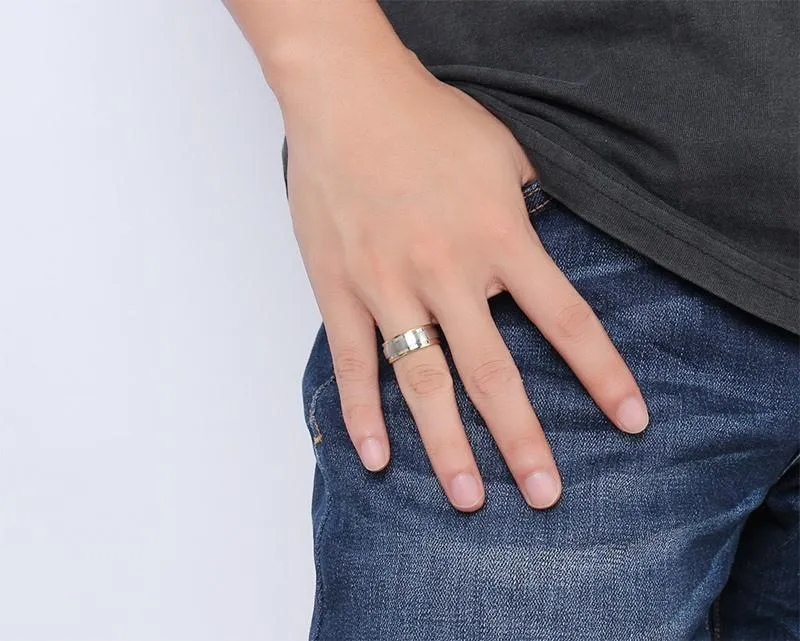 Gold Ridged Edge Steel Ring