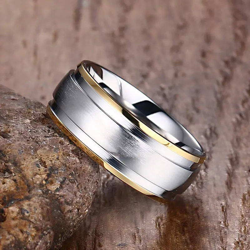 Gold Ridged Edge Steel Ring