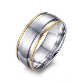 Gold Ridged Edge Steel Ring