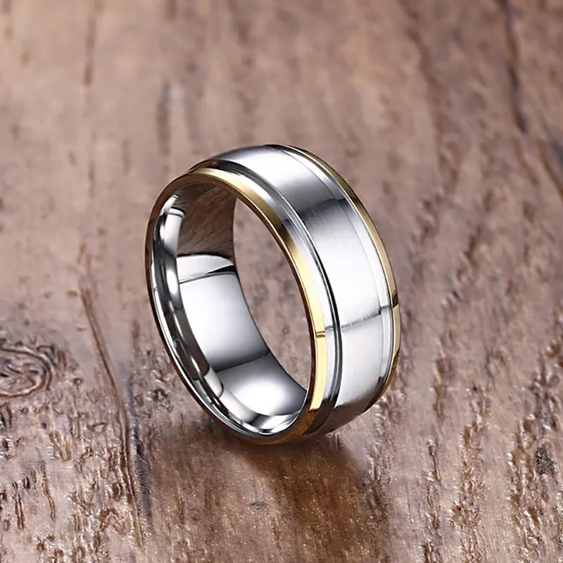 Gold Ridged Edge Steel Ring