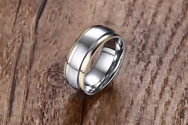 Gold Ridged Edge Steel Ring