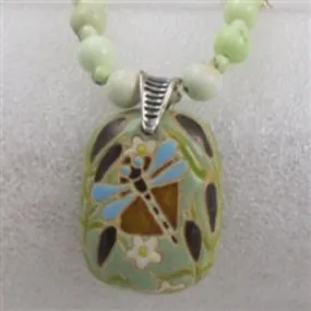 Green Dragonfly Pendant  and Chrysoprase Beaded Necklace