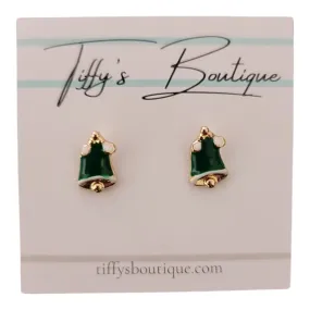 Green holiday bell stud earrings.