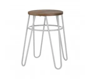 Grey Metal & Elm Wood Hairpin Stool