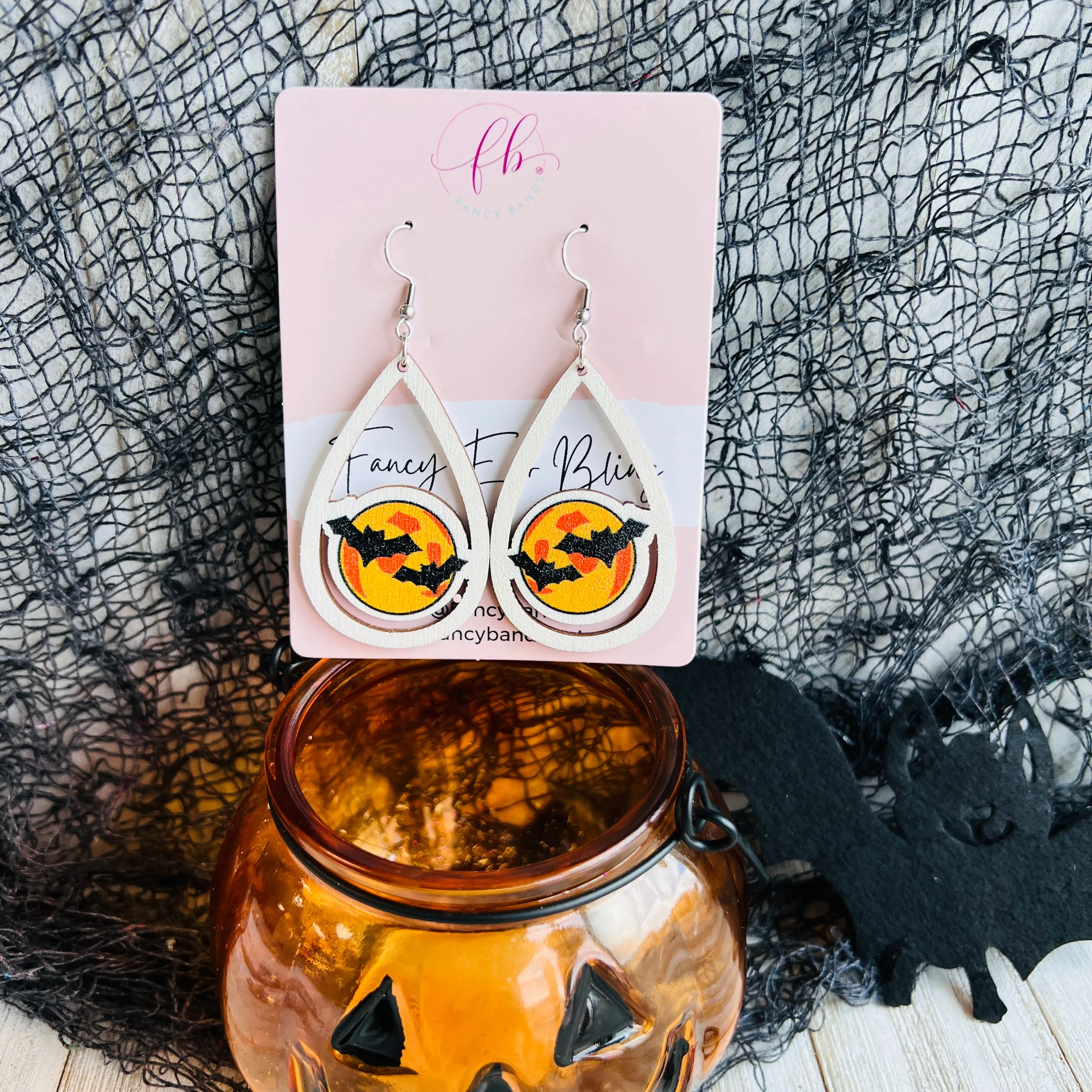 Halloween Bats Wooden Drop Ear Bling