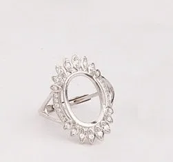 Halo Ring Setting Blank 14mm 1pc 925 Sterling Silver CZ Semi Mount for Oval Faceted Stone 4 Prongs Love Theme Adjustable Wholesale Available