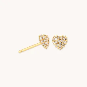 Heart Pavé Stud Earrings in Gold