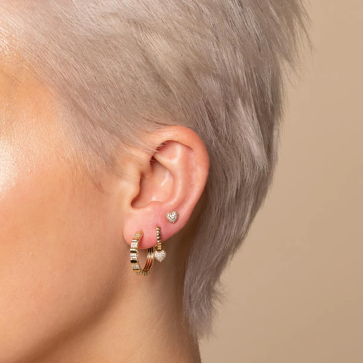 Heart Pavé Stud Earrings in Gold