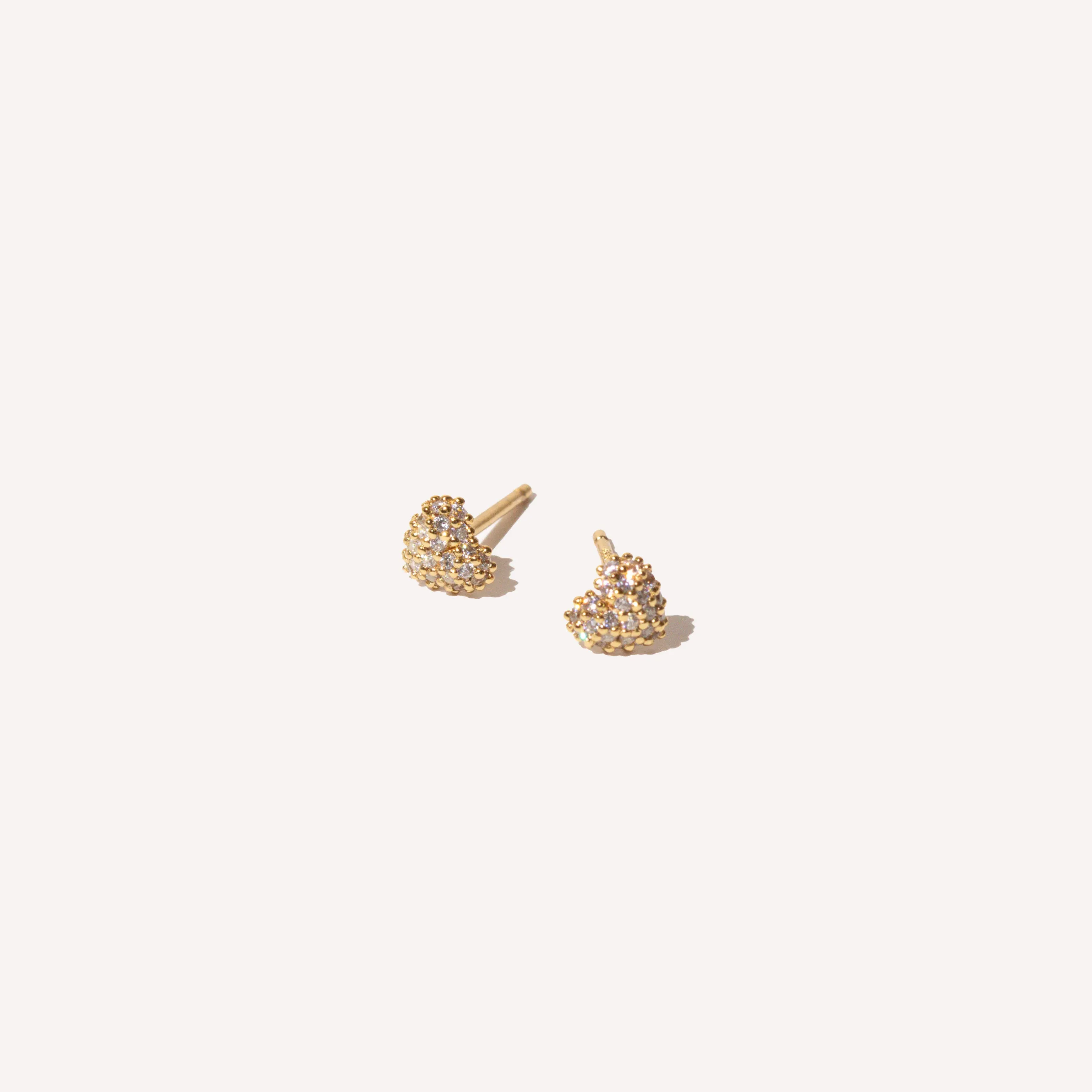 Heart Pavé Stud Earrings in Gold