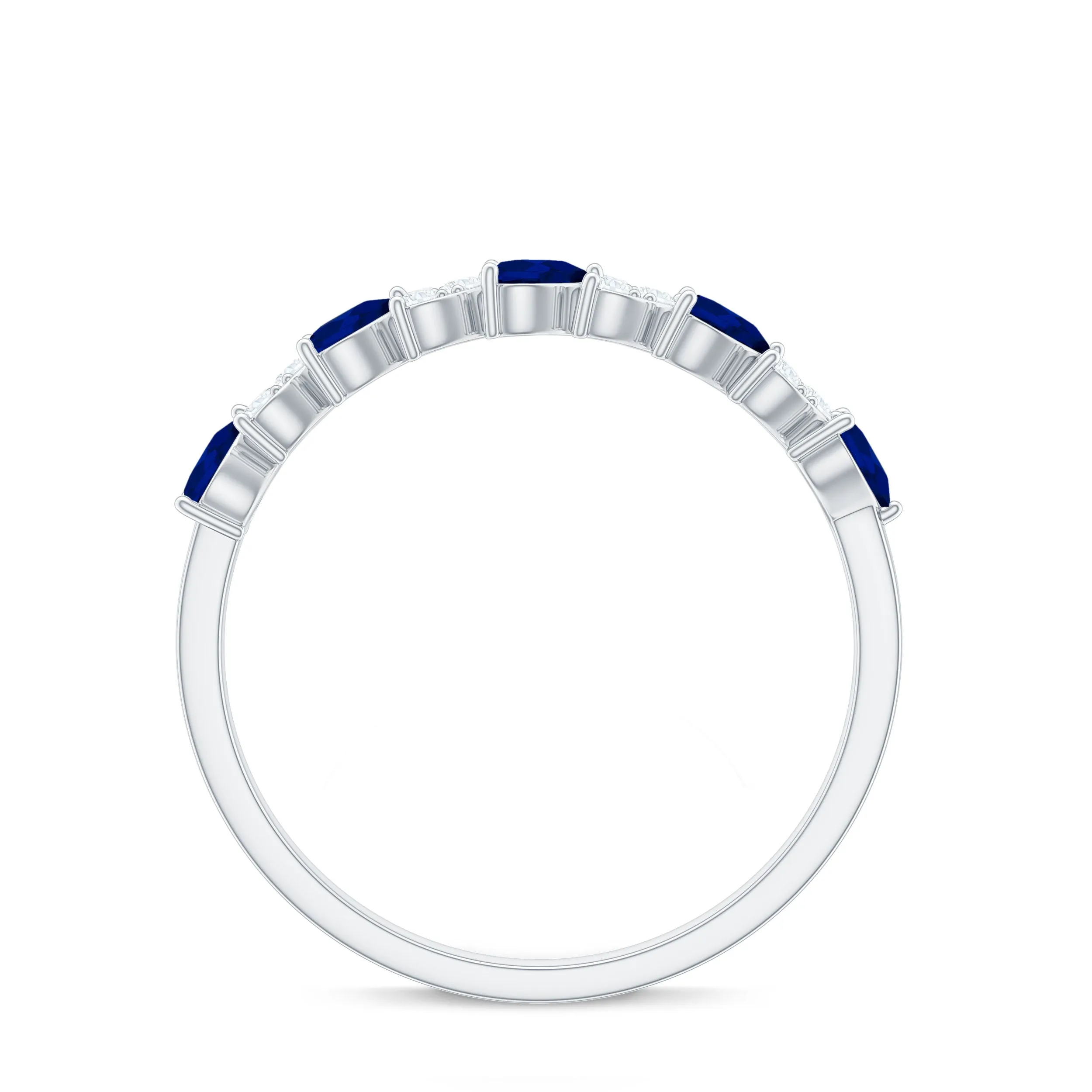 Heart Shape Blue Sapphire and Diamond Half Eternity Ring