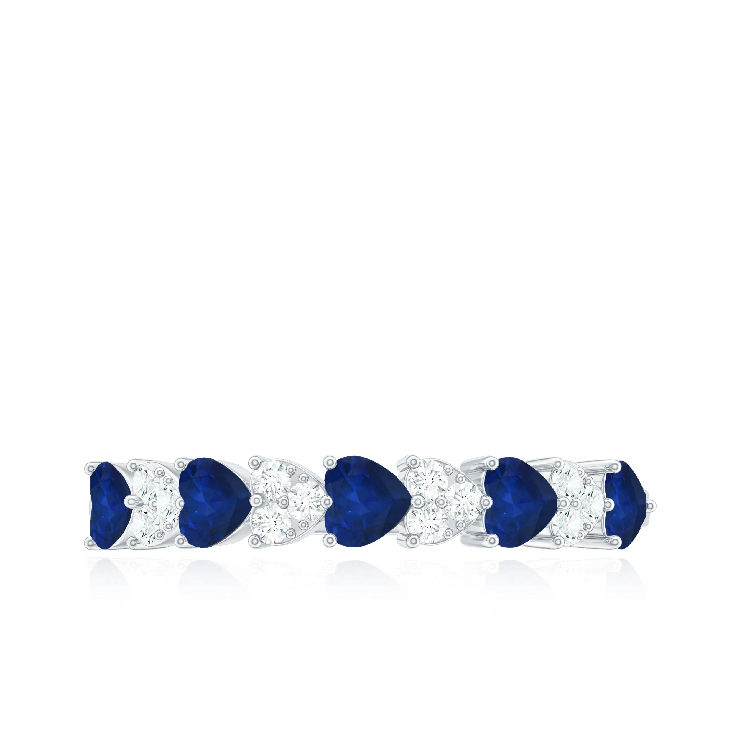 Heart Shape Blue Sapphire and Diamond Half Eternity Ring