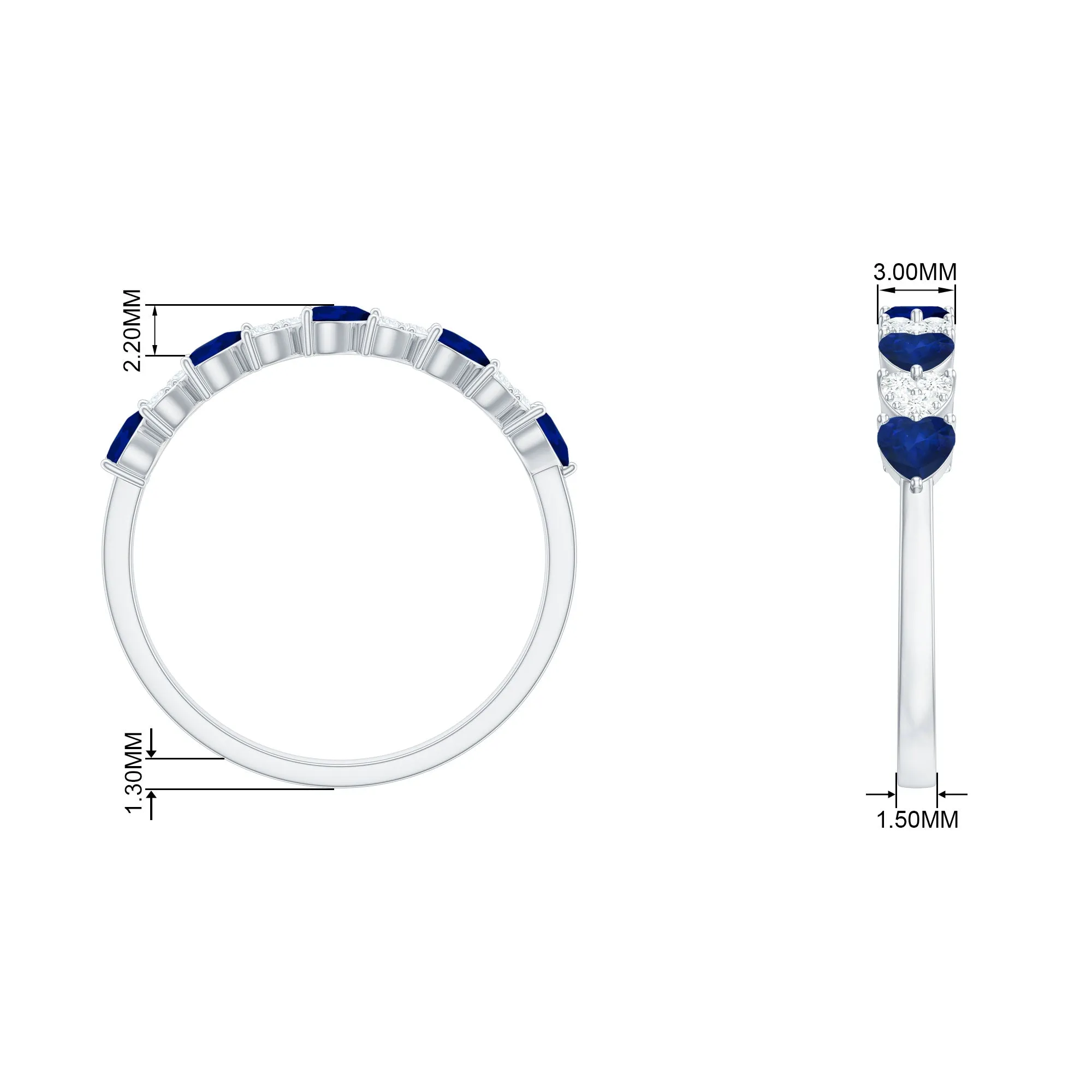 Heart Shape Blue Sapphire and Diamond Half Eternity Ring