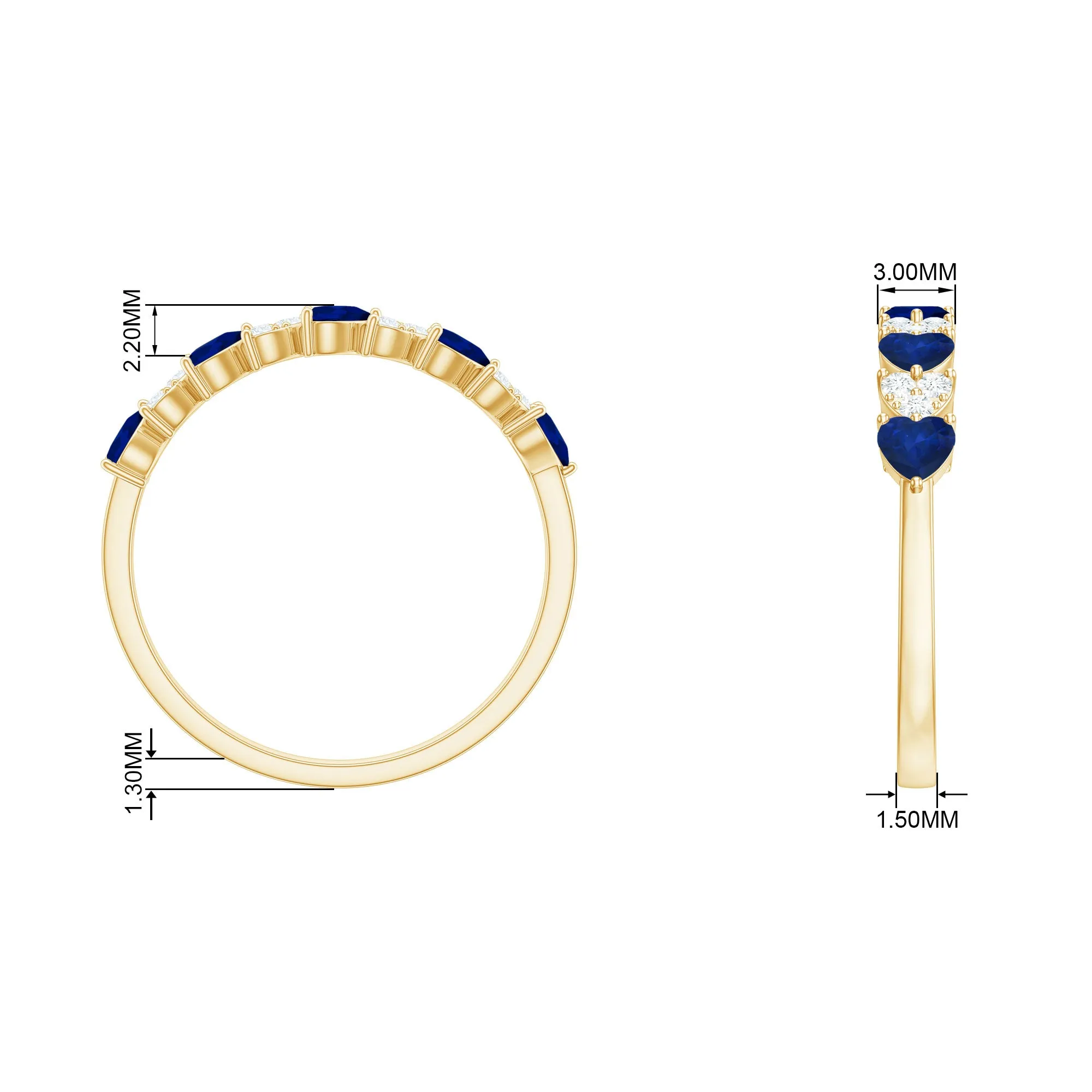 Heart Shape Blue Sapphire and Diamond Half Eternity Ring