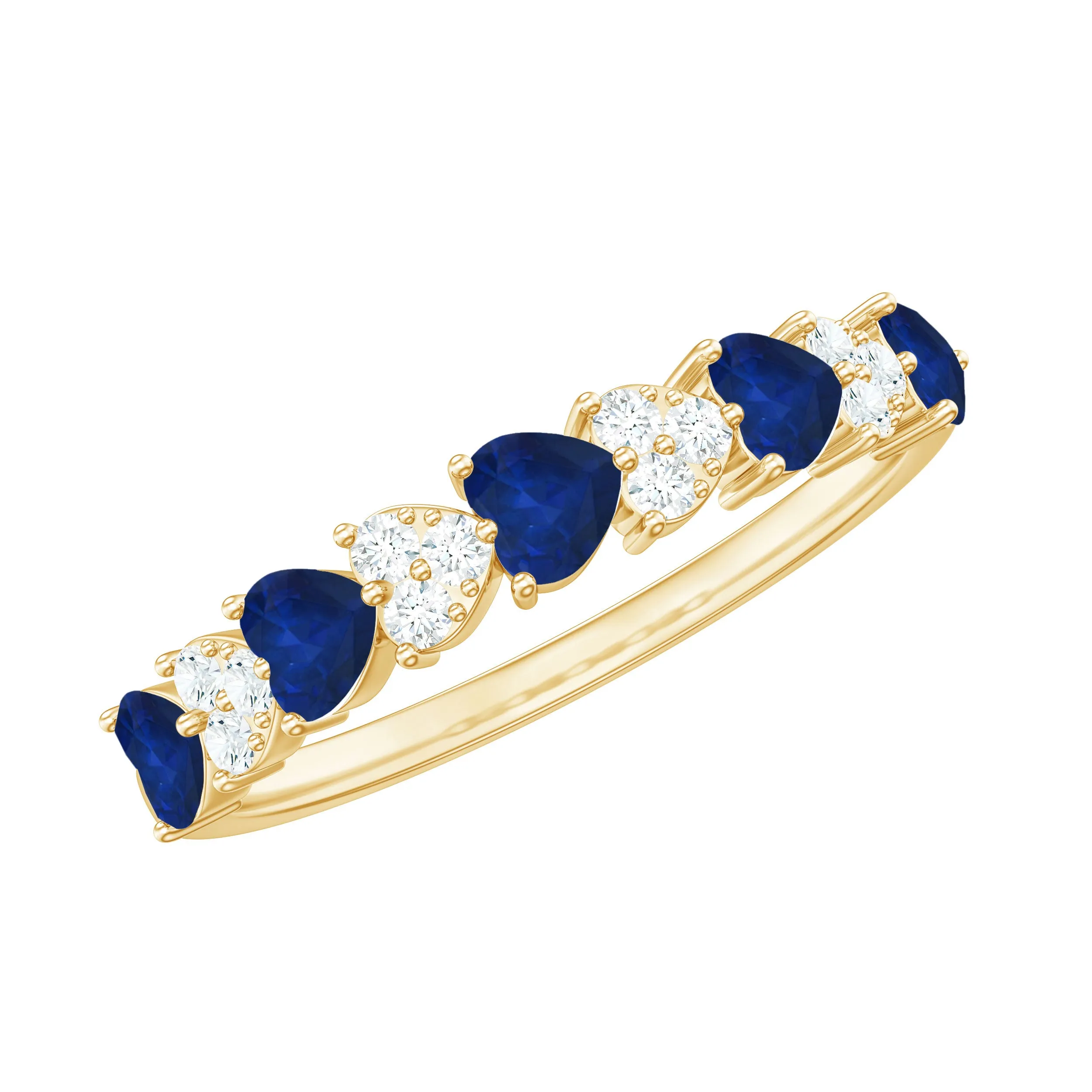 Heart Shape Blue Sapphire and Diamond Half Eternity Ring