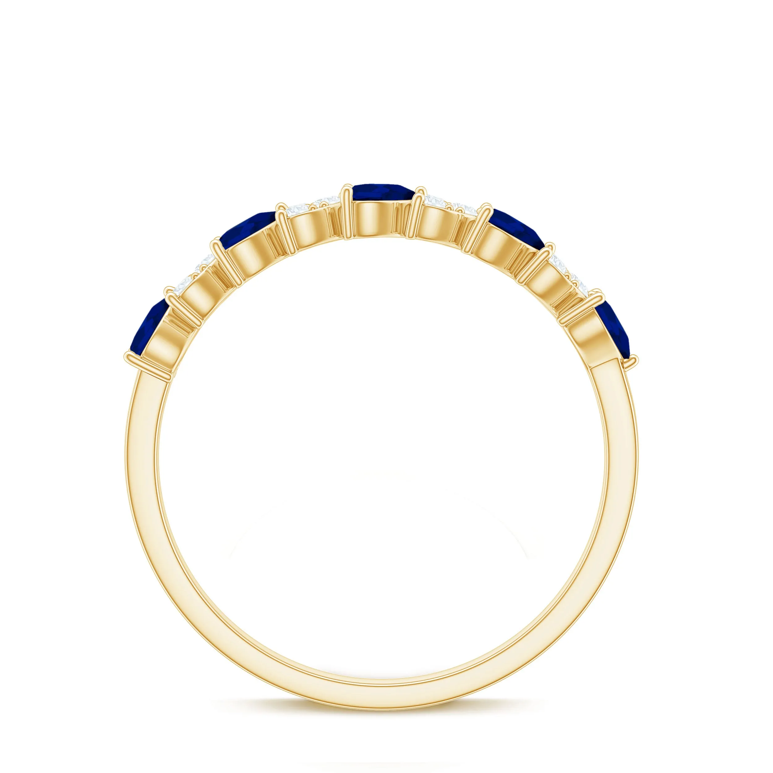 Heart Shape Blue Sapphire and Diamond Half Eternity Ring