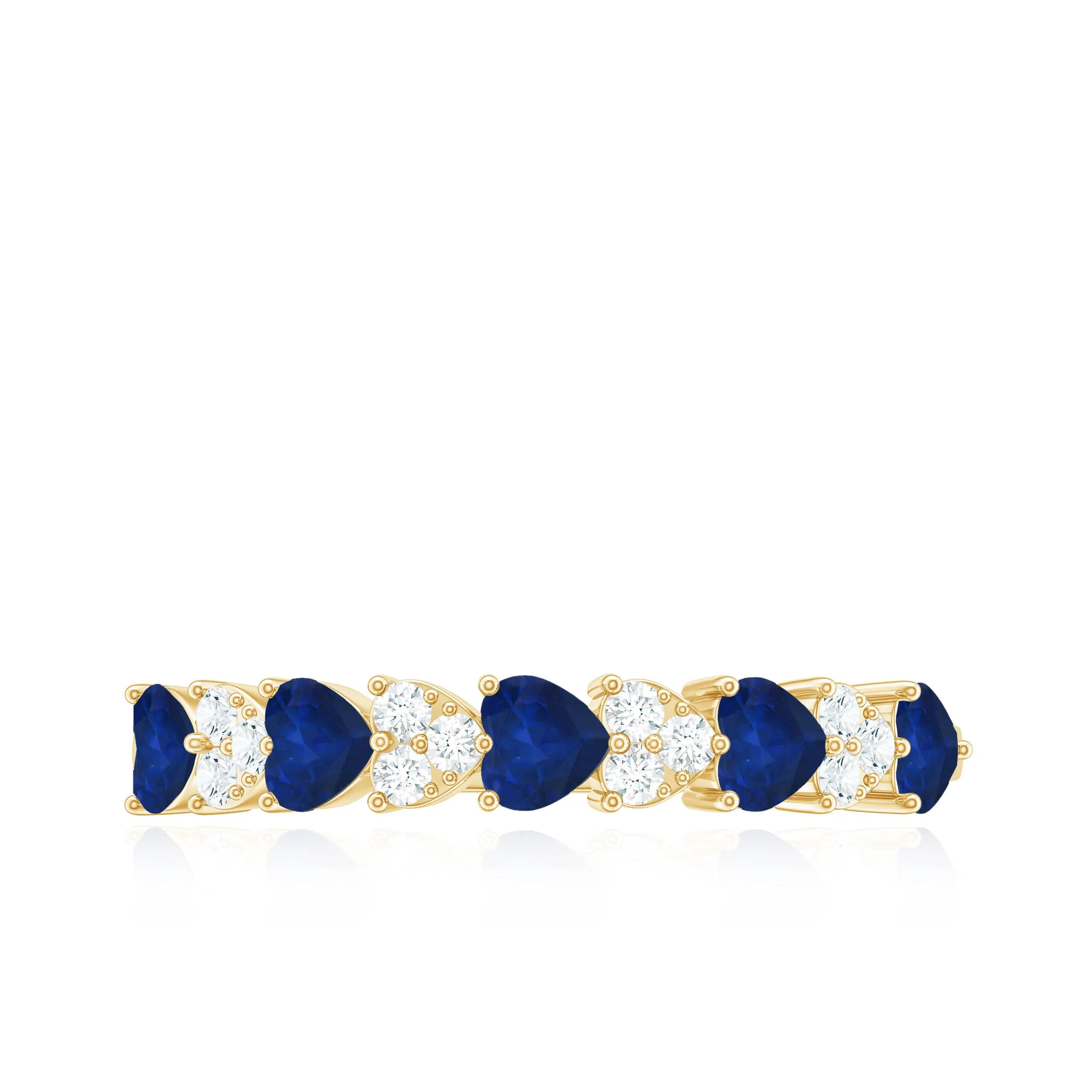 Heart Shape Blue Sapphire and Diamond Half Eternity Ring