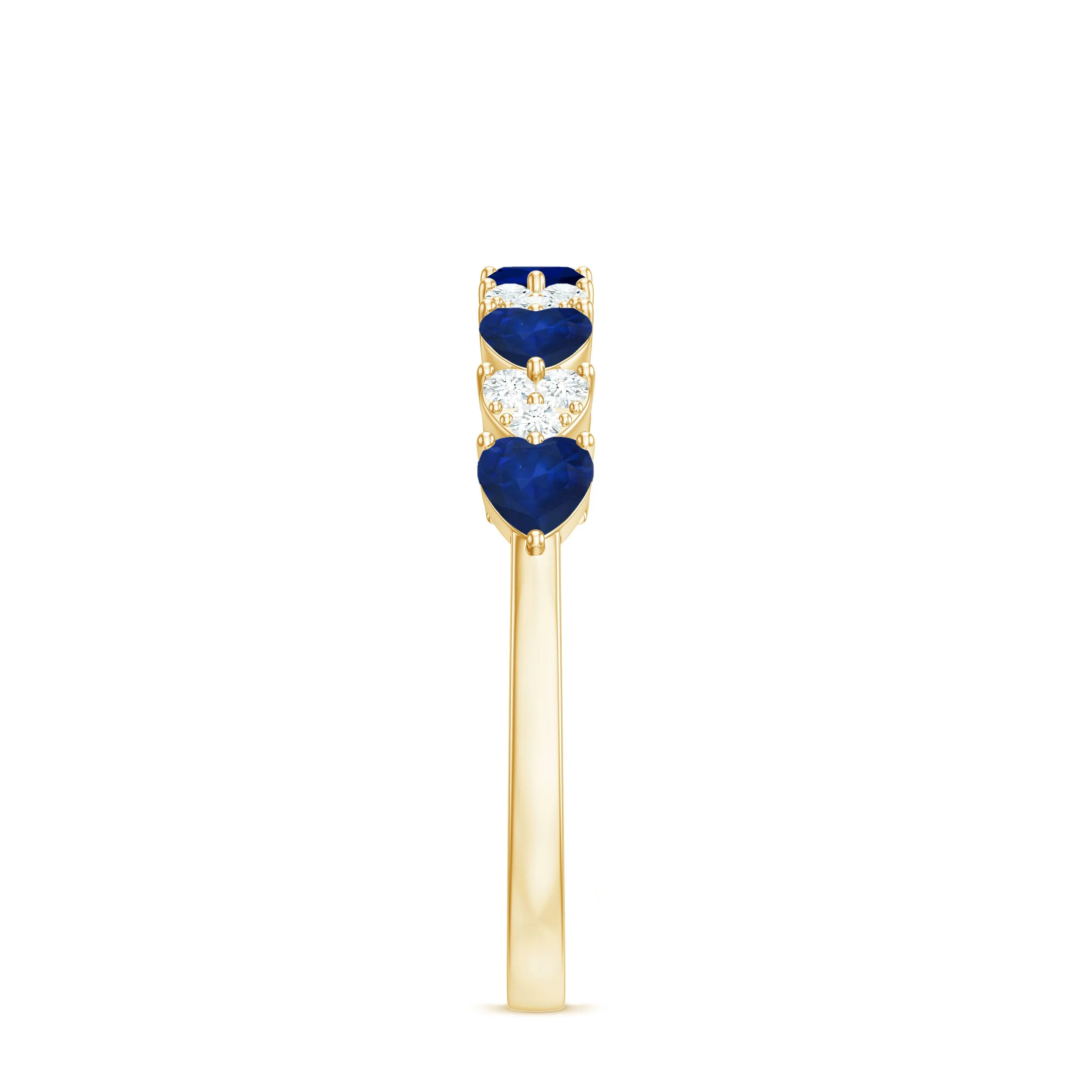 Heart Shape Blue Sapphire and Diamond Half Eternity Ring