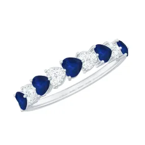 Heart Shape Blue Sapphire and Diamond Half Eternity Ring