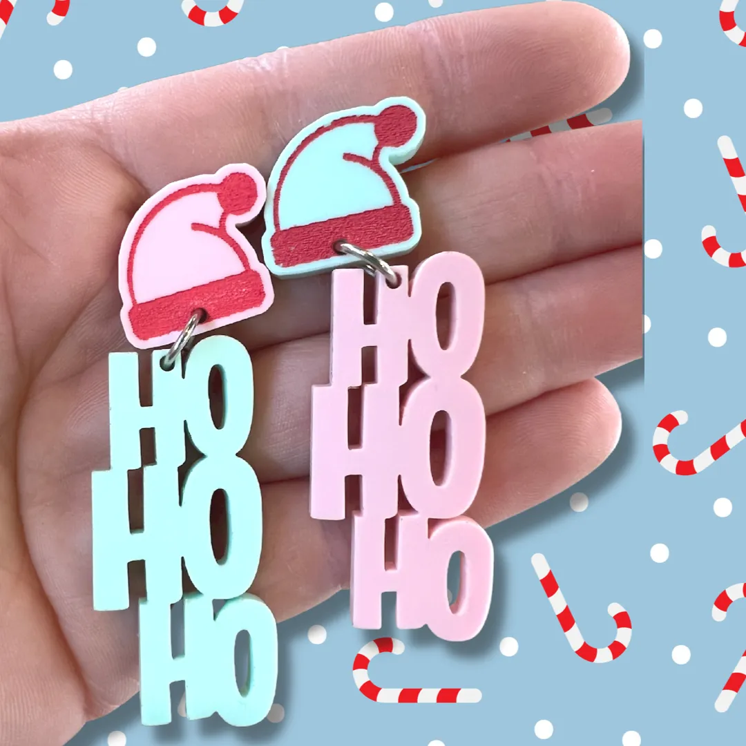 HO HO HO Christmas Pastel Dangle Earrings