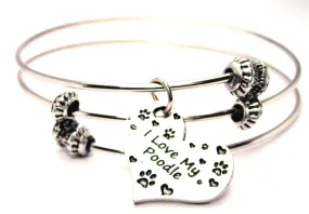 I Love My Poodle Heart Triple Style Expandable Bangle Bracelet
