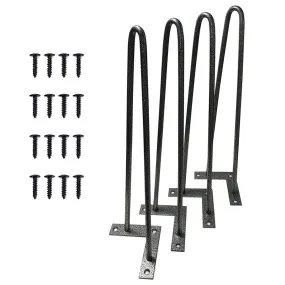 Kawachi Set of 4 Pcs 16" Hairpin Furniture Legs Metal Home DIY Projects for Nightstand, Coffee Table, Desk, etc with Plastic Floor Protectors and Screws Metalic KC22-Gray