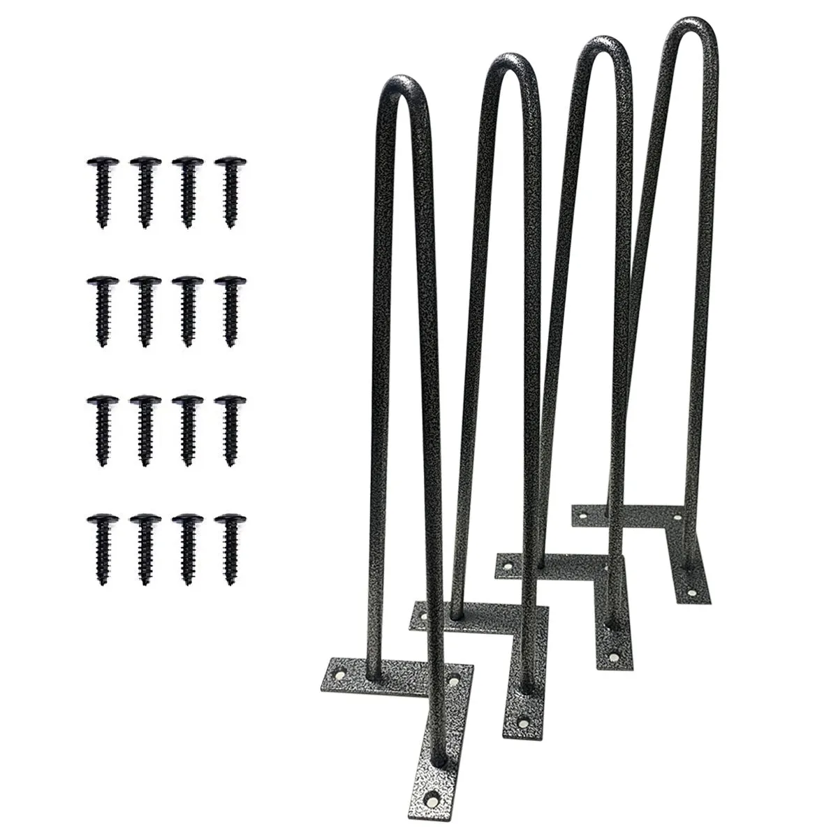 Kawachi Set of 4 Pcs 16" Hairpin Furniture Legs Metal Home DIY Projects for Nightstand, Coffee Table, Desk, etc with Plastic Floor Protectors and Screws Metalic KC22-Gray
