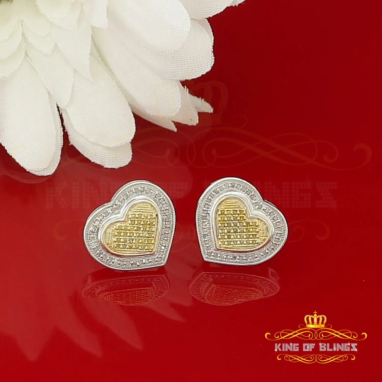 King Of Bling's 0.33ct Diamond Heart White 925 Sterling Silver Earrings For Men's / Women's