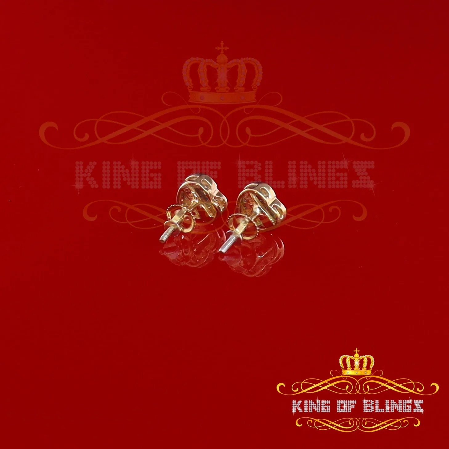 King of Blings-Micro Pave 0.11ct Real Diamonds 925 Yellow Silver Women's & Men's Heart Earrings
