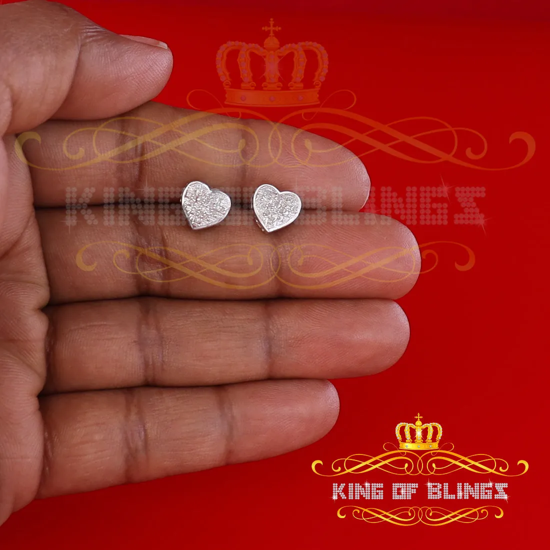 King Of Bling's White Aretes Para Hombre Heart 925 Silver 0.10ct Diamond Women's /Men's Earrings