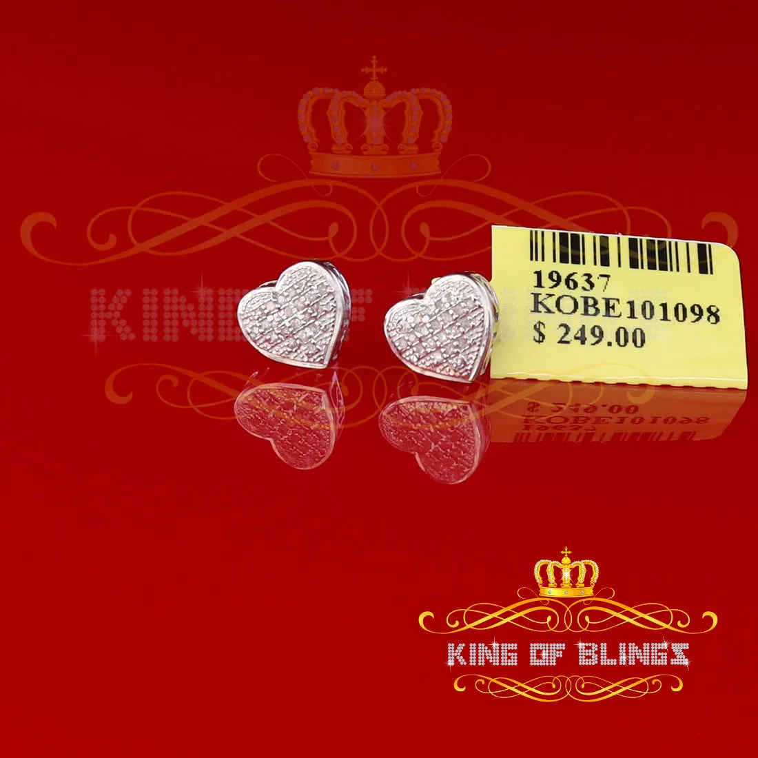 King Of Bling's White Aretes Para Hombre Heart 925 Silver 0.10ct Diamond Women's /Men's Earrings