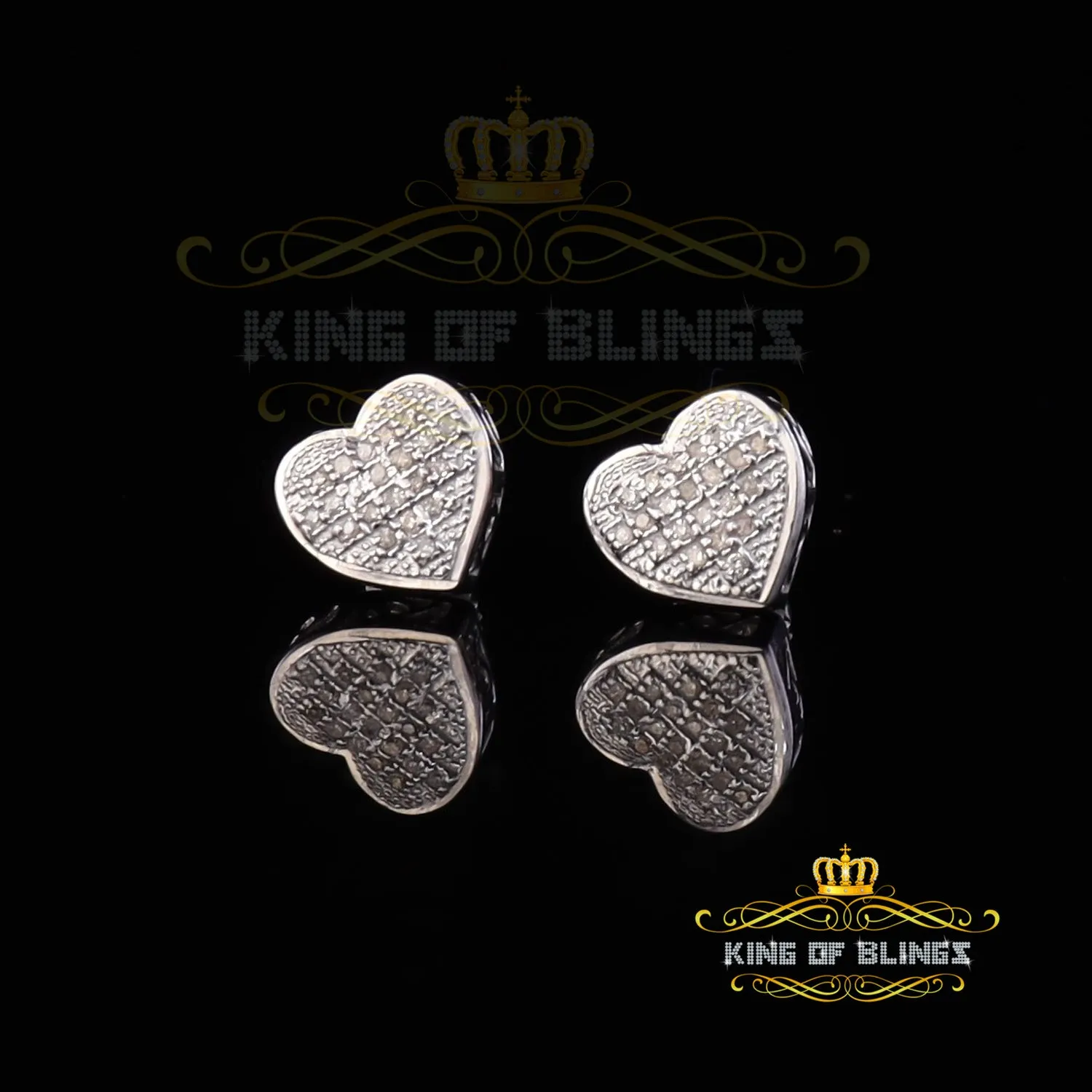 King Of Bling's White Aretes Para Hombre Heart 925 Silver 0.10ct Diamond Women's /Men's Earrings