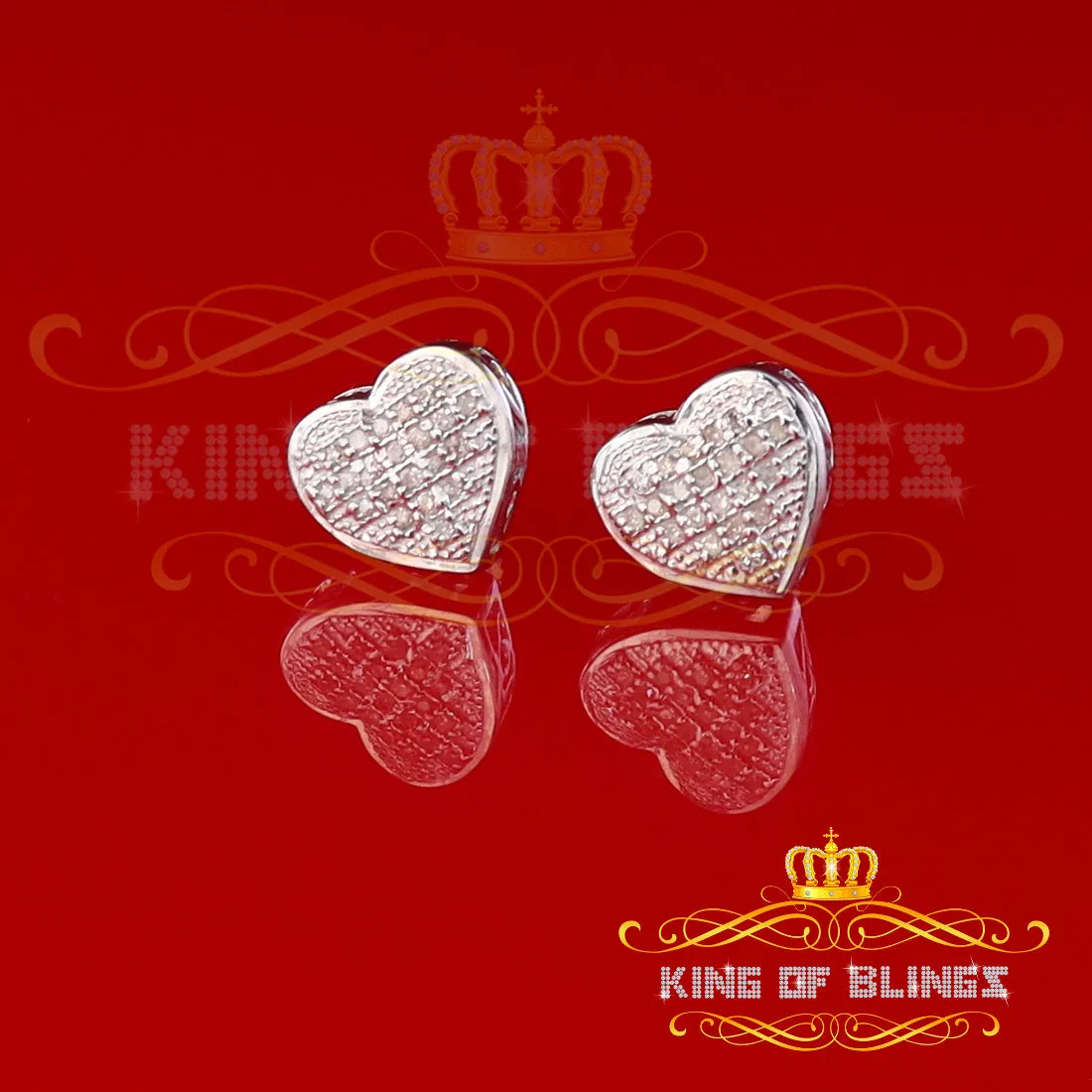King Of Bling's White Aretes Para Hombre Heart 925 Silver 0.10ct Diamond Women's /Men's Earrings
