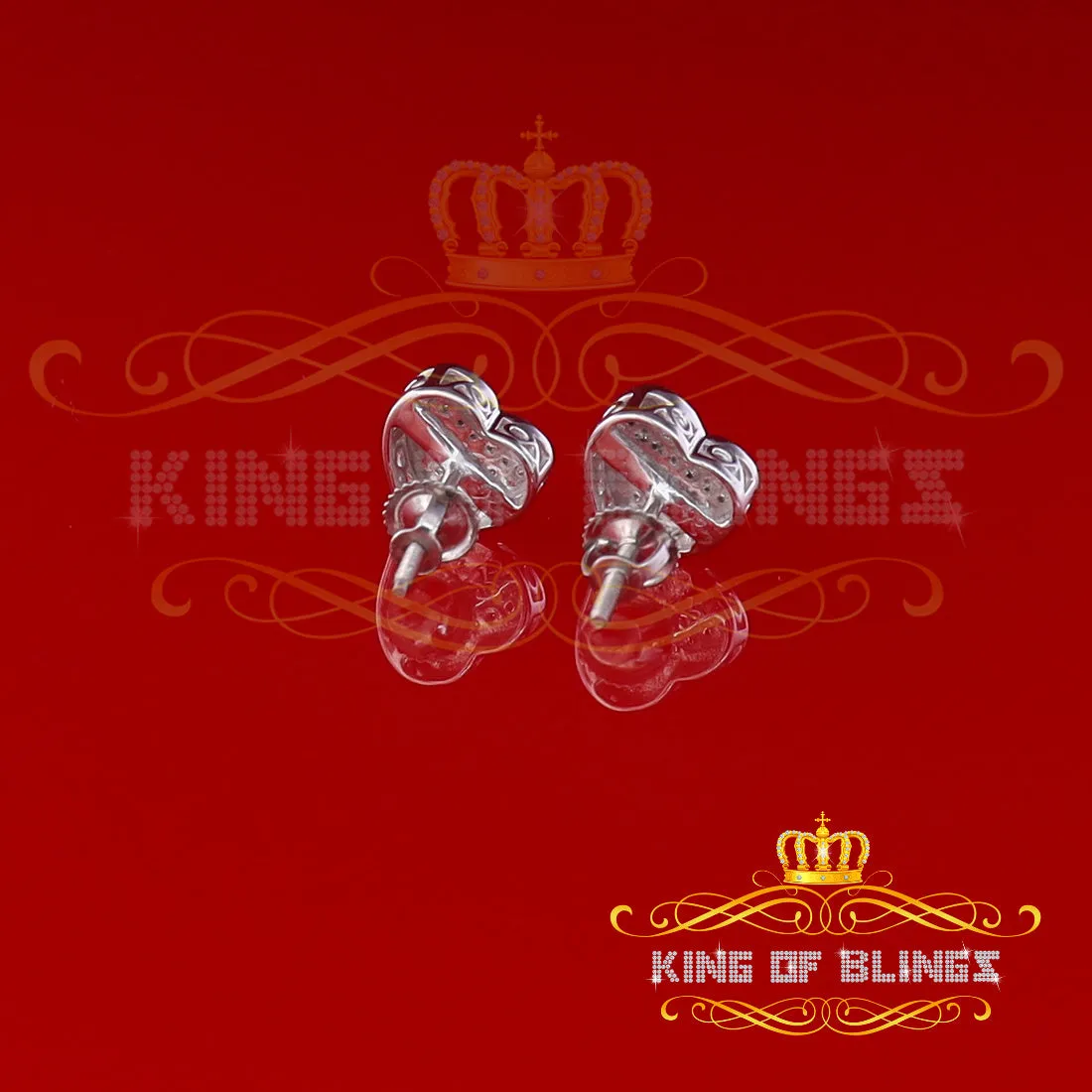 King Of Bling's White Aretes Para Hombre Heart 925 Silver 0.10ct Diamond Women's /Men's Earrings