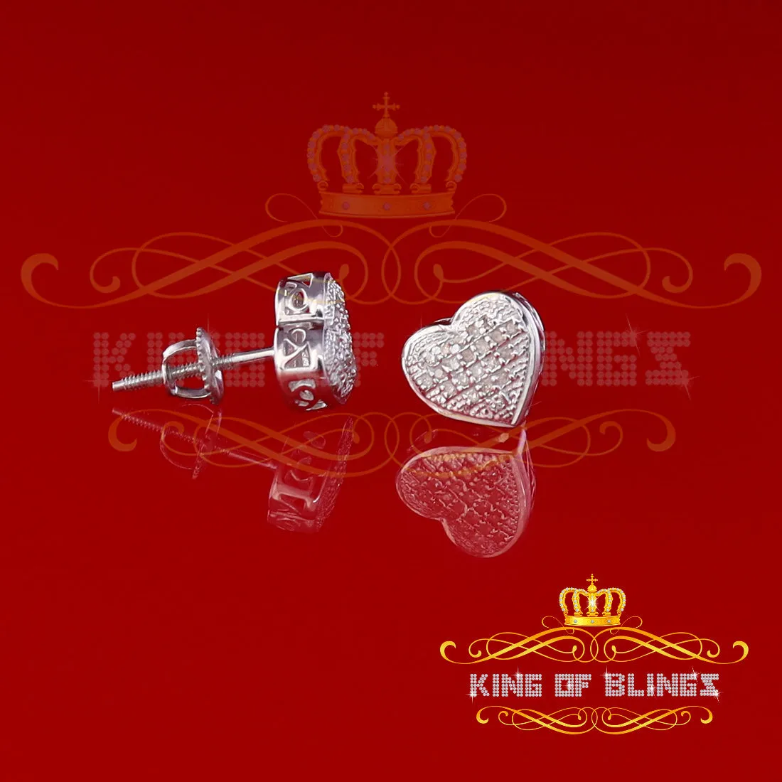 King Of Bling's White Aretes Para Hombre Heart 925 Silver 0.10ct Diamond Women's /Men's Earrings