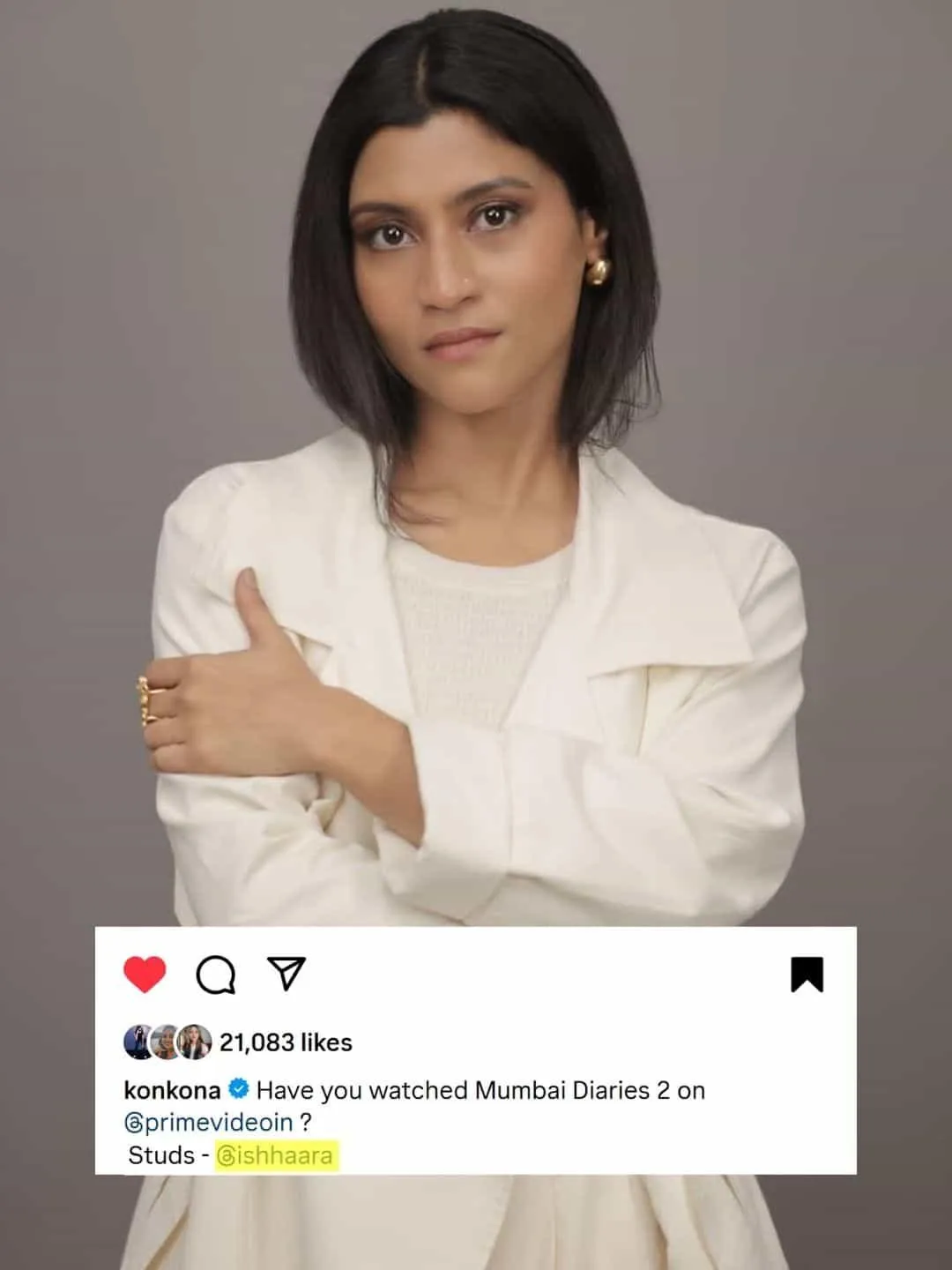 Konkona Sen Sharma In C Shaped Stud Earrings