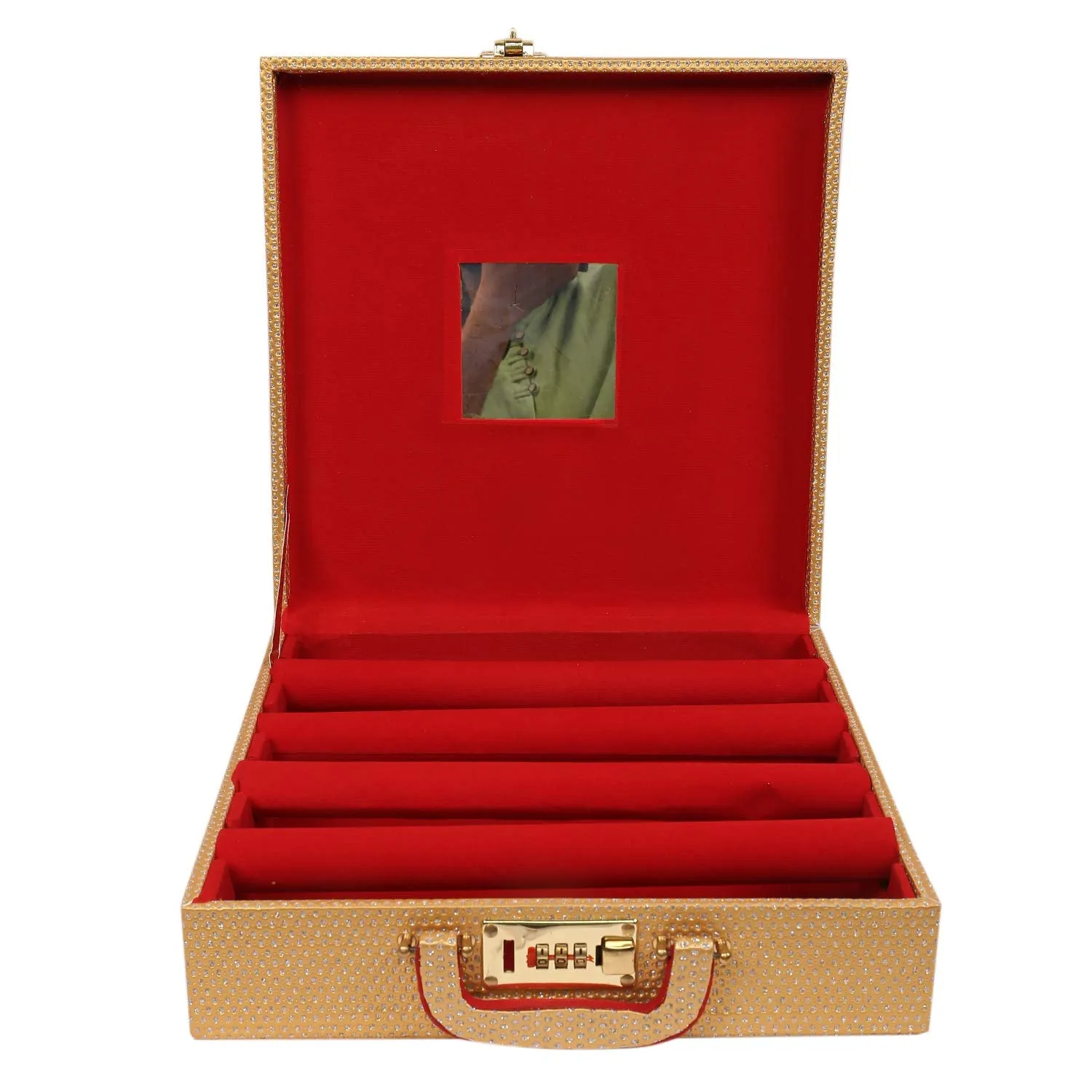 Kuber Industries Wooden 2 Pieces Four Rod Bangle Storage Box (Gold) -CTKTC8735